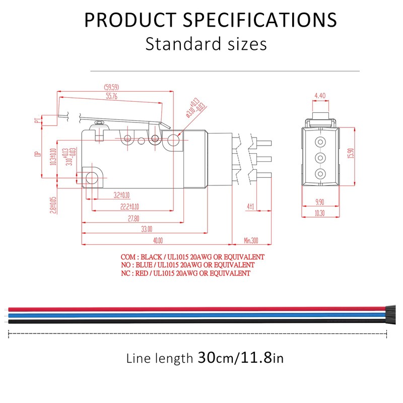 DIYhz Waterproof Micro Switch Long Straight Hinge Lever with Line