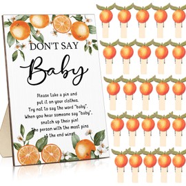 Unittype 51 Pcs Don't Say Baby Shower Game Favors Include Little Cutie Baby Shower Sign and 50 Mini Orange Clothespins for Boys Girls Gender Reveal Party Decoration Supplies