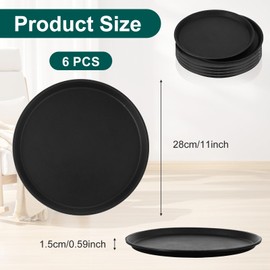 6pc Restaurant Serving Trays,11 Inches Non Slip Surface Food Server Tray,Black Round Drink Serving Tray with Raised Edges for Home, Kitchen, Restaurant, Cafeteria, Bar, Hotel
