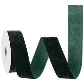 CABODYALS 9.84 Yards 1.57 Inch Sparkle Dark Green Velvet Ribbon Vintage Single Faced Fabric Trim Soft Wide Crushed Velvet Ribbons with Spool for Clothes Home Decor Gift Wrapping Bouquet DIY Craft
