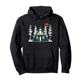 A Frame Cabin Woods Nature Sunset Outdoors Vintage Retro Pullover Hoodie