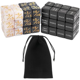 MTG Dice, 48pcs Counter Dice Set with Drawstring Bag for MTG Card Games, Tabletop Role Playing Games, Perfect for Tournaments, Party Games, Includes Pearl White, Black Dice and Storage Bag