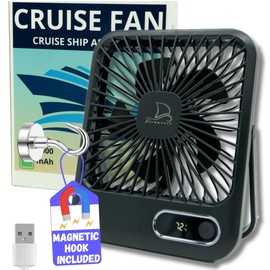 Cruise Fan Cabin Approved - Magnetic Hook Included To Hang On Walls - Portable USB Rechargeable & Plug-In, Timer Function & 5-Speed Adjustable, White Noise, Long Battery Life, Perfect for 2025 Cruises