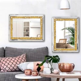 XIHACTY 2 Piece Wall Mirrors, Crush Diamond Wall Decor, Gold Color Decorative Mirrors for Living Room, Bedroom, Bathroom. (11'x15')