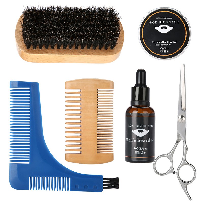 7PCS/Set Portable Men Beard Styling Shaping Cream Oil Brush Comb