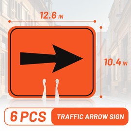 UCandy 6 Pcs Thickening Traffic Cone Sig, Traffic Cone Top Warning Sign Reversible Arrow Sign for Road Barricade Outdoor Yard Road Construction Warning Signs 10.5" x 12.6"