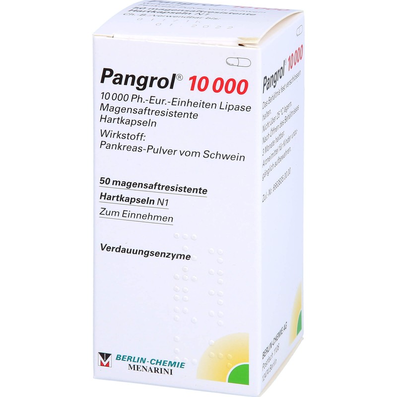 Pangrol 10 000, 10 000 Ph.-Eur.-Einheiten Lipase Magensaftresistente Hartkapseln, 50
