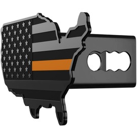 United States Map Flag Metal Trailer Hitch Cover Heavy Duty for Trucks Cars SUV (Fits 2" Receiver, Black with Orange Line)