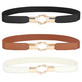 Lidiper 3 Pack Skinny Belts for Women, Elastic Waist Band Stretch Women Thin Belt Fashion Dress Belts for Dresses Skirt (Black/Brown/White)