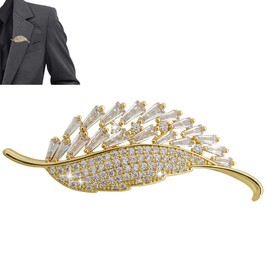 CAIRIAC Gold Leaf Brooches, Vintage Jewelry Gift Crystal Brooch Pins for Women Men Fashion, Elegant Cubic Zirconia Brooch Pins for Clothes, Backpacks, Hats, Dress, Suits (Golden)