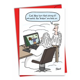 NobleWorks - Christmas Card with Envelope (4.63 x 6.75 Inch) - Cartoon Xmas Notecard Winter Holiday Card for Kids, Adults - Broken one back on 5843