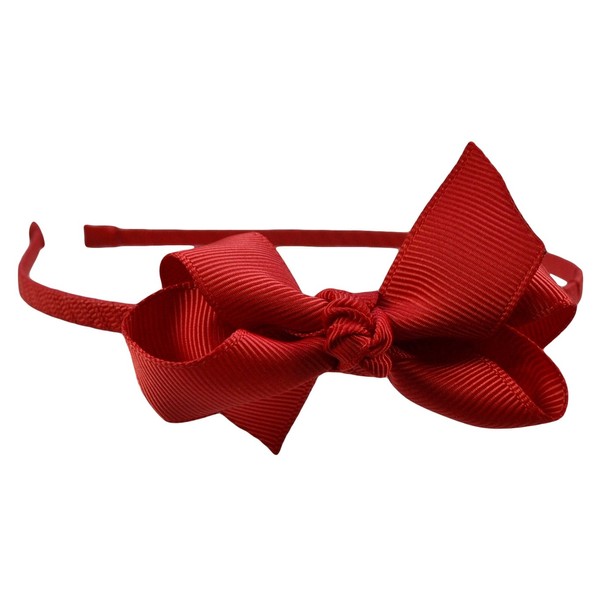 Ribbon Wrapped Grosgrain Bow Girls Headband (RED)