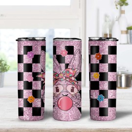 20oz Happy Easter Tumbler, Cute Bunny Skinny Tumbler, Easter Bunny Glasses Tumbler, Easter Gifts For Women Girl Bunny Lover, Bunny Hair Band, Easter Teacher Gift Tumbler
