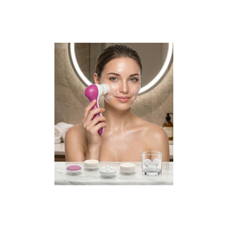 Cepillo Limpiador Facial 5 en 1 Eléctrico Rosa MS FASHION