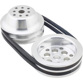 Speedway Motors 1:1 Pulley Combo, Small Block Chevy Short Pump Kit, Double Groove Water Pump Pulley and Double Groove Crank Pulley, Heavy-Duty Aluminum Construction