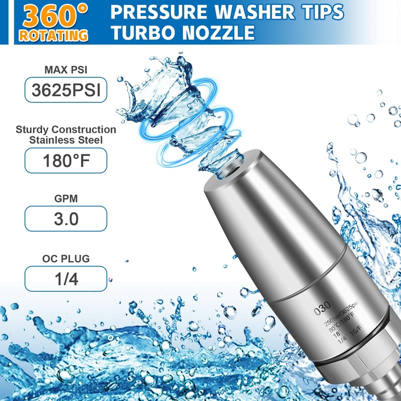Boltigen Stainless Steel Turbo Nozzle Pressure Washer, 360° Rotating Pressure