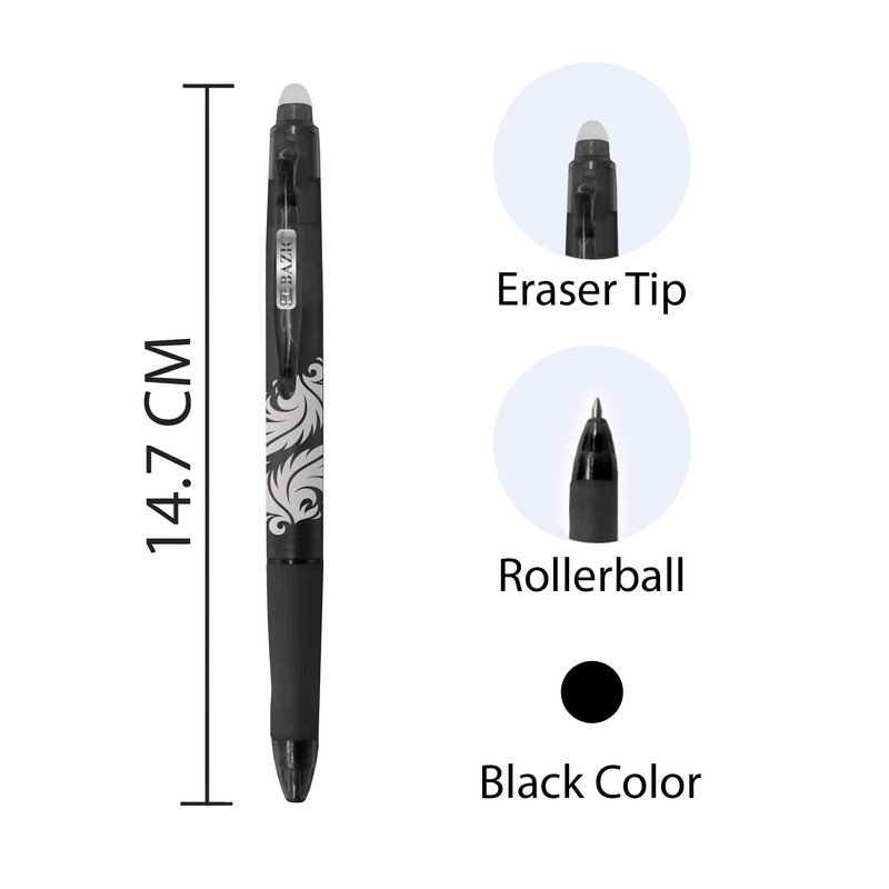BAZIC Products Frizz Erasable Gel Pen 0.7mm Black Color, Retractable