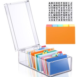 Mooliwe 3'' x 5'' Index Card Holder Acrylic Index Card Organizer, Index Card Box for Desk File Note Card Holders for Index Cards, Clear Card Holder 4 Divider Holds 600 Cards 5.6W x 10D x 4H