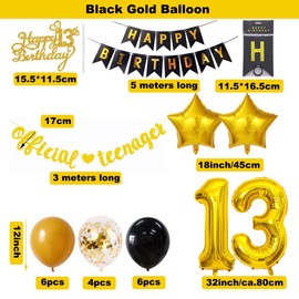 SNOWZAN Offizielle Teenager 13.Geburtstag Dekorationen Mädchen Jungen Schwarz Gold 13 Geburtstag Deko Junge Mädchen Ballon Deko 13.Geburtstagsdeko Junge Geburtstag Tortendeko Luftballon 13.geburtstag