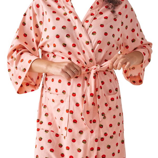 Vera Bradley Cotton Knit Robe, Tiny Tomatoes Coral, L-XL