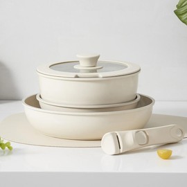 redchef Ceramic non stick Pots and Pans Set，Removable Handle Pots and Pans Set Non Stick, Non Toxic Pots and Pans Set Non Stick, PFAS PFOA & PTFE Free, Cookware Set 5 pcs, RV Cookware Set Redchef