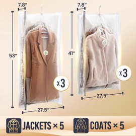 TAILI Hanging Vacuum Sealer Storage Space Saver Bags for Clothing, Suits and Jackets, Closet Organizers, Wider Sides (3 Long, 3 Short) Cream