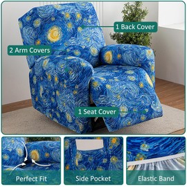 NILUOH Recliner Covers 4 Pieces Stretch Lazy Boy Recliner Chair Covers That Stay in Place, Covers for Electric Power Lift Reclining Chair, Washable Furniture Protector for Pet, Kids, Living Room