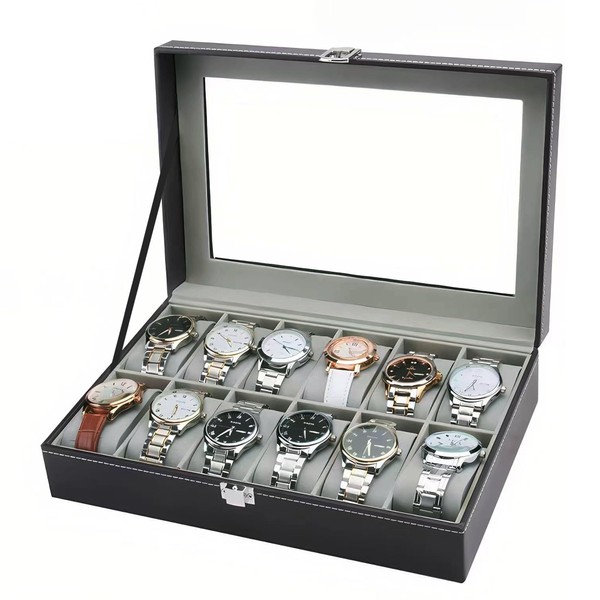 CASUVEA Watch Box, 12-Slot Watch Case for Dad, Husband Watch