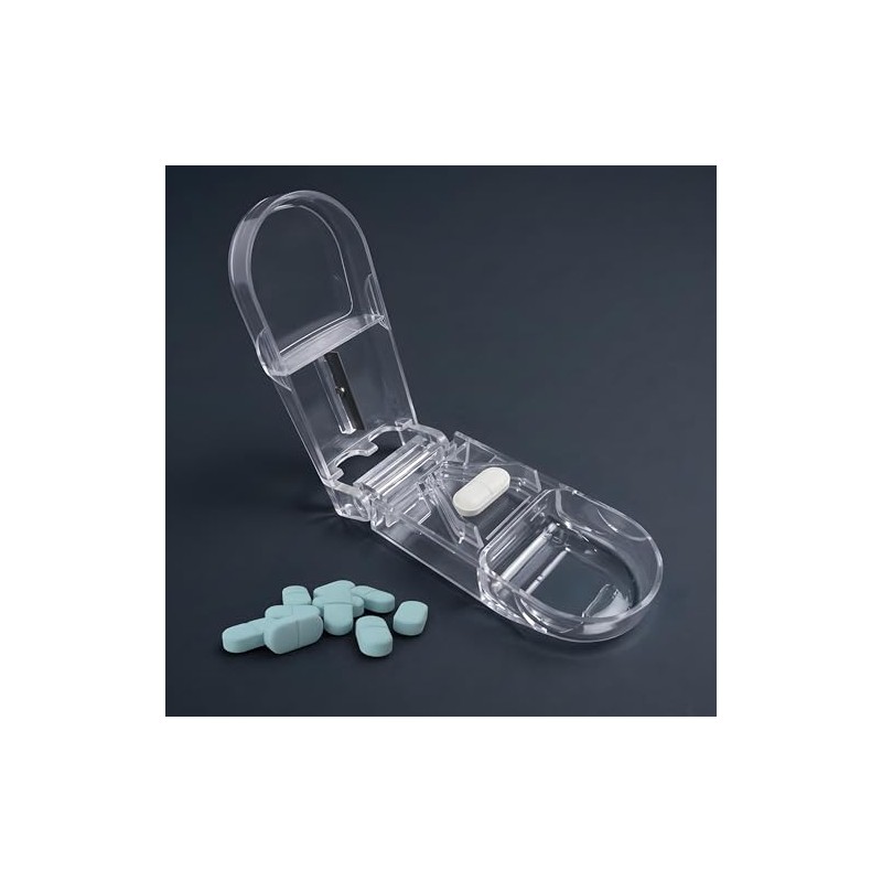 Compact Transparent Pill Cutter - Precise Steel Blade, Easy and