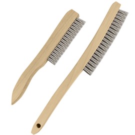 Heavy Duty Stainless Steel Wire Brush Long Curved Beechwood Handle Scratch Brush for Rust, Metal, Paint, Welding, Automotive, Household Cleaning (1Pcs 14" and 1Pcs 10")