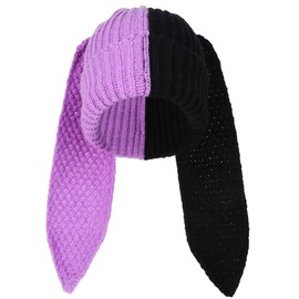 Knit Beanie Hats Cute Bunny Long Ears Funny Hat Fluffy Winter Cap Warm Knitted Rabbit Crochet Skull Caps Outdoor Slouchy Hat Purple Black
