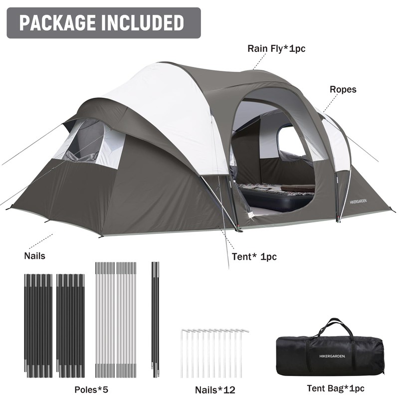 HIKERGARDEN 10 Person Tents for Camping Family Outdoor Dome Tent