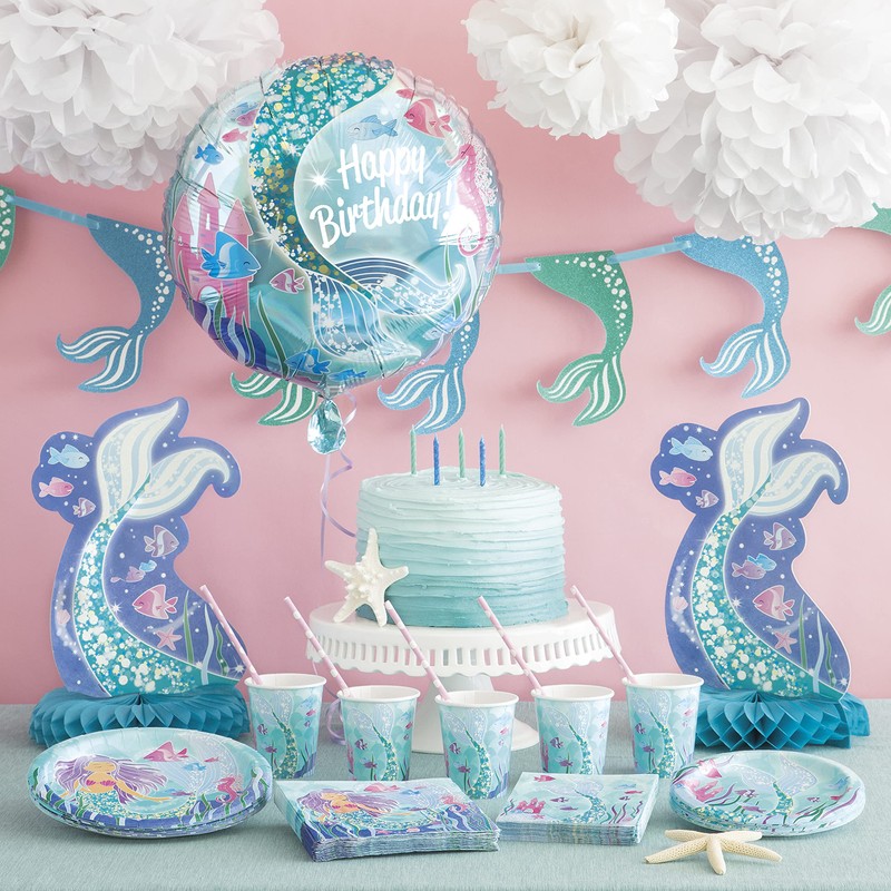 Unique 58335EU Eco Friendly Plates-23cm-Mermaid Party-Pack of 8, Paper, Multicoloured