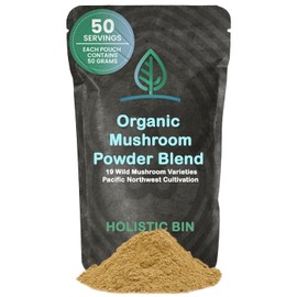 Holistic Bin Organic Mushroom Blend Powder 19 Wild Harvested Varieties (Lion's Mane, Reishi, Enoki, Mesima, Turkey Tail, Cordyceps, & More) | Adaptogenic Mushrooms Supplement | Made in The USA