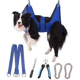 Kkiimatt Dog Pet Grooming Hammock, Dog Hanging Harness for Nail Clipping, Dog Nail Trimming Cutting Hammock, Dog Grooming Sling Holder for Dogs with Wide Strap Sewed (Max 80LB / X-Large Blue)