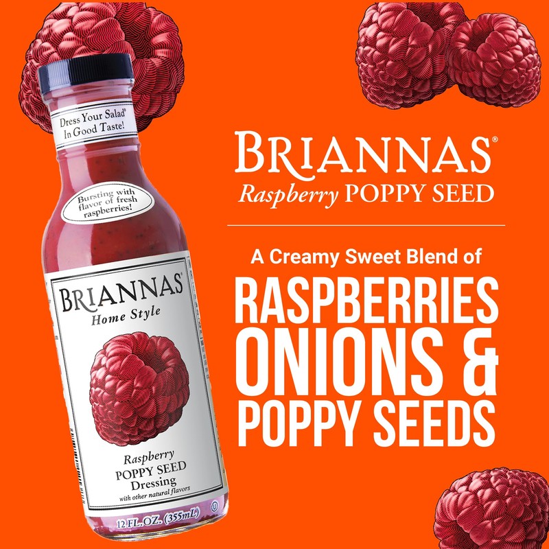 Briannas, Poppy Seed Dressing, Raspberry, Home Style , 12 Ounce