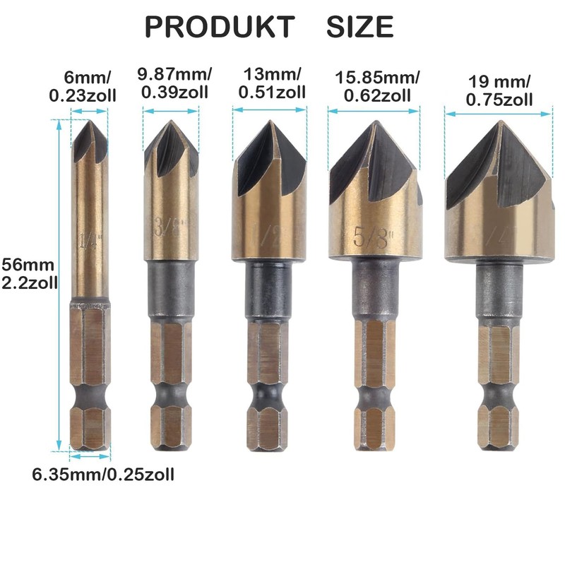 KEWAYO Countersink Drill Bit Set for Metal, Countersink 82°, Countersink