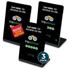 TripAdvisor NFC Review Stand - Digital Business Signage, Acrylic Desk Display, Customizable NFC Tag for Effortless Feedback Collection, Quick Activation, Small Business Compatible - Black (Pack of 3)