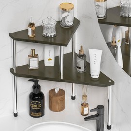 Weenson Bathroom Counter Organizer Corner Shelf - 2 Tier Bathroom Organization Bamboo Bathroom Sink Shelf Kitchen Countertop Organizer Adjustable Free-Standing Counter Storage Shelf(Antique)