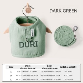 MANON ROSA Rabbit Harness Leash Set Escape Proof Walking Gear Adjustable Reflective Letter Print Pet Vest for Bunny Dog Kitten Cat Ferret Small Animals (Small,Dark Green)