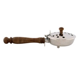 Bitto Vellore Incense Pan Nickel-Plated Silver with Wooden Handle and Lid Length 23 cm Height 6 cm Diameter 10 cm