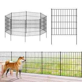 FOREHOGAR Metal Garden Fence 28in (H) x 18.7ft (L), 8 Panels + 9 Stakes Dog Fence Border Fence Animal Barrier, No Dig Garden Fencing for Yard Flower Bed Lawn Patio Outdoor, PIN282808 Black