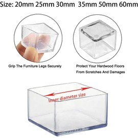 Leliafleury 10Pcs Rubber Leg Tips 35mm x 35mm Square End Caps Clear Chair Leg Covers Non-Slip Rubber Furniture Feet Replacement Tips for Tables Chairs Desks