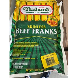 Nathans Famous Skinless 100% Beef Frank, Gluten Free, (7/1 5lbs)