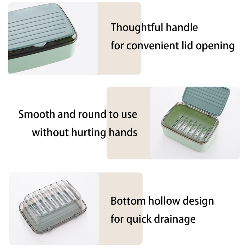 2 Pack Plastic Soap Holder with Drain Tray & Lid,Waterproof