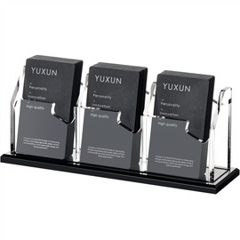 YUXUN Vertical Business Card Holder for Desk, 3 Slots Acrylic Business Card Display Stand with Weighted 8mm Black Base, Space-Saving Desktop Name Card Organizer for Reception, Office & Exhibition