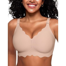 Vertvie Seamless Scalloped Bras for Women No Underwire Wireless Push Up Bra Soft Support Full Coverage Comfort Everyday Bra (Nude,Small)