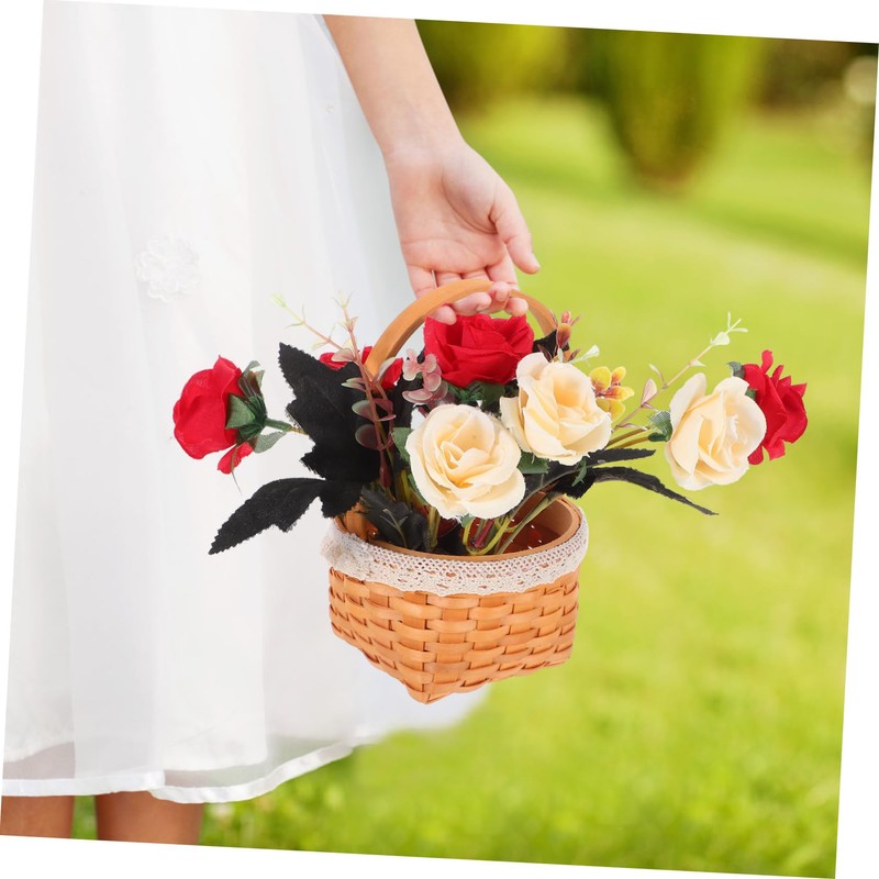 WHAMVOX Mini Wicker Basket with Handle Decorative Woven Flower Basket