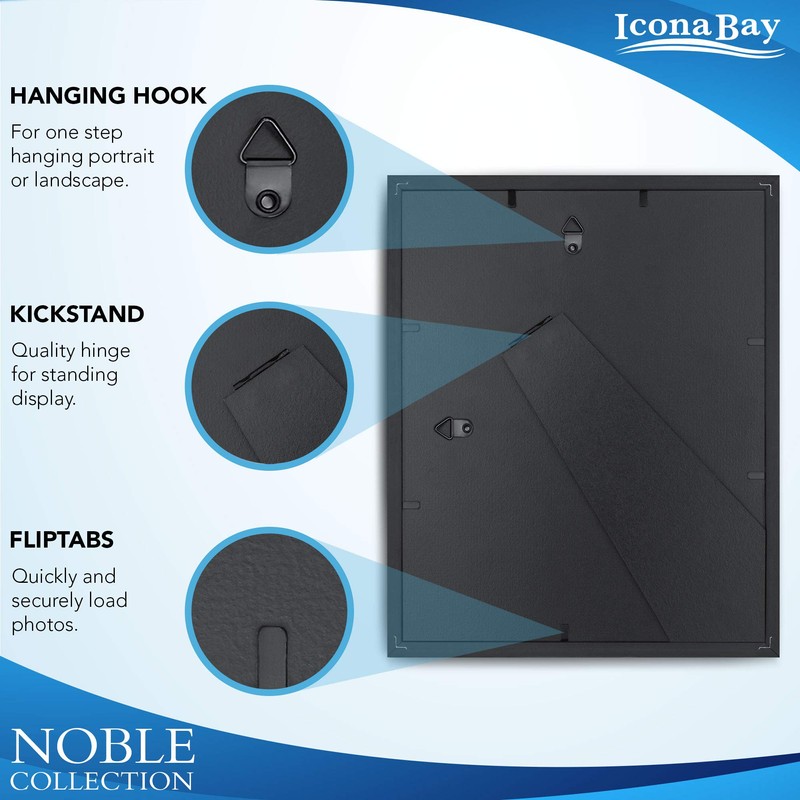 Icona Bay 8x10 Black Picture Frame w/Mat, Modern Professional Frame,
