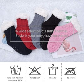 Slipper Socks - Winter Ladies Non Slip Soft Cozy Slipper Socks Fleece Lined Fluffy Socks Knitted Warm Home Socks
